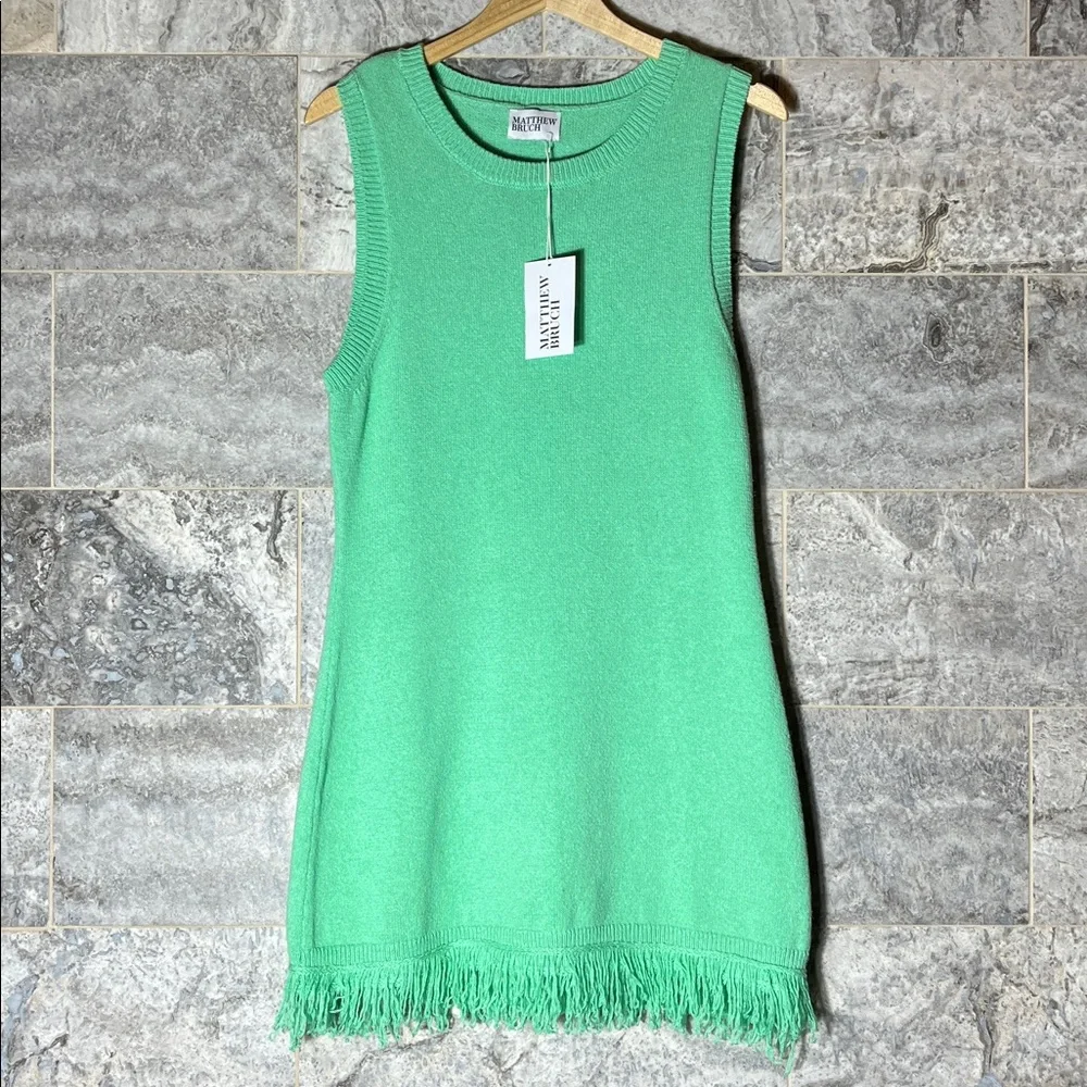 💥HP💥🆕NWT Matthew Bruch Sleeveless Fringe Tank Knit Dress – US 4 – Mint Green - Picture 3 of 8